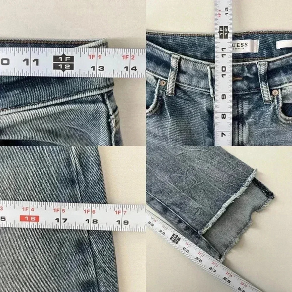 Guess It Girl Jeans  Straight Leg 10” Rise Button Fly Raw Step Hem Blue Size 25 - Picture 12 of 16